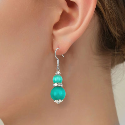 Handmade Crystal Stone Earrings Green Cat's Eye Gemstone Beaded Pendant Earrings