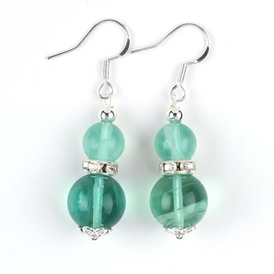Handmade Crystal Stone Earrings Green Fluorite Gemstone Beaded Pendant Earrings