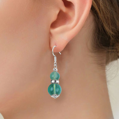 Handmade Crystal Stone Earrings Green Fluorite Gemstone Beaded Pendant Earrings