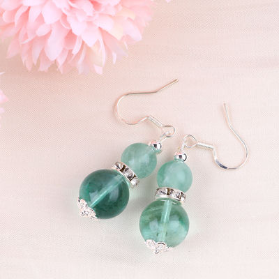 Handmade Crystal Stone Earrings Green Fluorite Gemstone Beaded Pendant Earrings