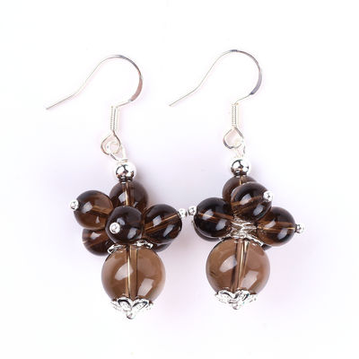 Handmade Crystal Stone Earrings Smoking Quartz Flower Gemstone Beaded Pendant Earrings