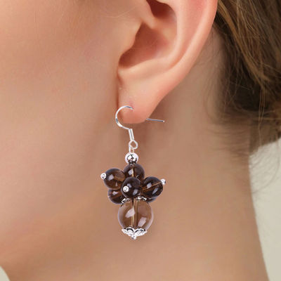 Handmade Crystal Stone Earrings Smoking Quartz Flower Gemstone Beaded Pendant Earrings