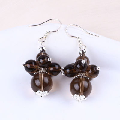 Handmade Crystal Stone Earrings Smoking Quartz Flower Gemstone Beaded Pendant Earrings