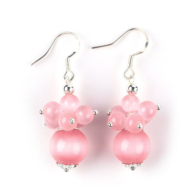 Handmade Crystal Stone Earrings Pink Cat's Eye Flower Gemstone Beaded Earrings