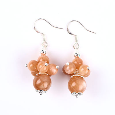 Handmade Crystal Stone Earrings Sunstone Beaded Earrings Gemstone Flower Pendant Earrings