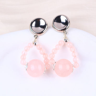 Handmade Crystal Stone Earrings Rose Quartz Gemstone Beaded Pendant Earrings