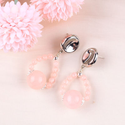 Handmade Crystal Stone Earrings Rose Quartz Gemstone Beaded Pendant Earrings