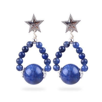 Handmade Crystal Stone Earrings Sodalite Gemstone Beaded Star Charms Pendant Earrings