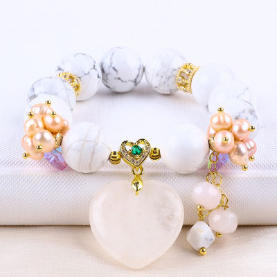 Handmade Gemstone Beaded Bracelet Natural White Turquoise Stone Bracelet Adjustable Charms Bracelet For Party Daily