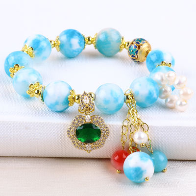 Handmade Gemstone Beaded Bracelet Natural Persian Jade Stone Bracelet Adjustable Charms Bracelet For Party Daily Wearing