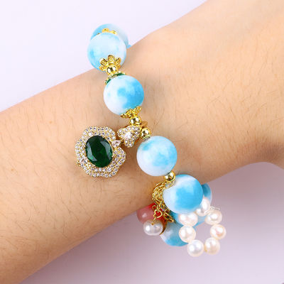Handmade Gemstone Beaded Bracelet Natural Persian Jade Stone Bracelet Adjustable Charms Bracelet For Party Daily Wearing