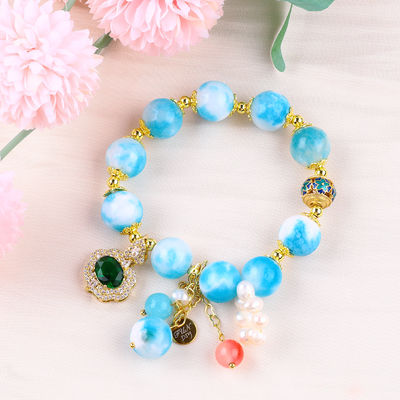 Handmade Gemstone Beaded Bracelet Natural Persian Jade Stone Bracelet Adjustable Charms Bracelet For Party Daily Wearing