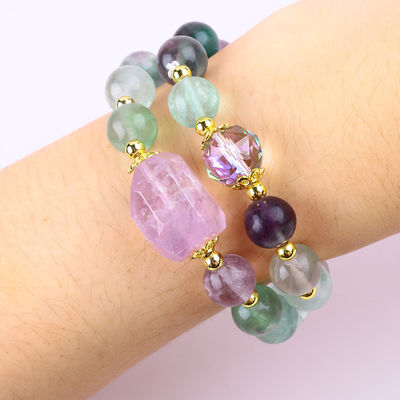 Handmade Gemstone Beaded Bracelet Natural Colored Fluorite Stone Bracelet Adjustable Charms Bracelet For Party Daily