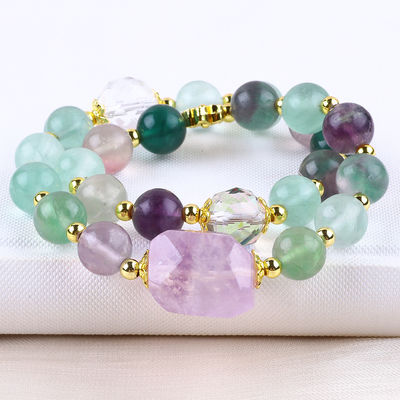 Handmade Gemstone Beaded Bracelet Natural Colored Fluorite Stone Bracelet Adjustable Charms Bracelet For Party Daily