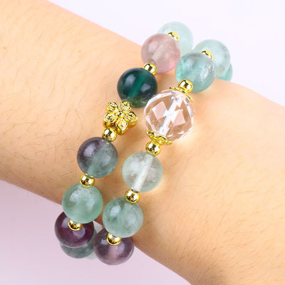 Handmade Gemstone Beaded Bracelet Natural Colored Fluorite Stone Bracelet Adjustable Charms Bracelet For Party Daily