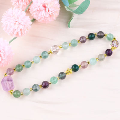 Handmade Gemstone Beaded Bracelet Natural Colored Fluorite Stone Bracelet Adjustable Charms Bracelet For Party Daily
