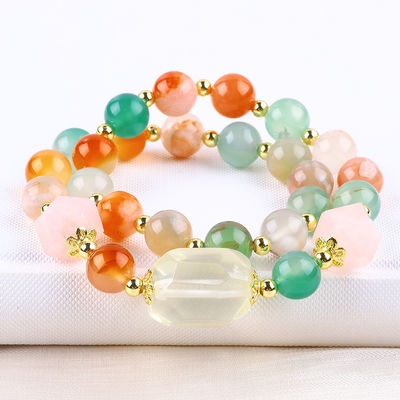 Handmade Gemstone Beaded Bracelet Natural Blossoms Agate Stone Bracelet Adjustable Charms Bracelet For Party Daily