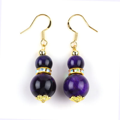 Spiritual Natural Stone Purple Tiger Eye Crystal Round Shape Dangle Hook Earring For Daily Wear