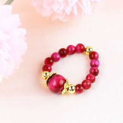 4MM Rose Red Tiger Eye Crystal Stretch Round Bead Ring Healing Stone Adjustable Ring For Unisex