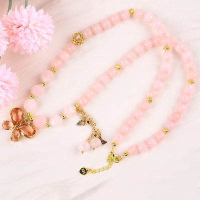 Butterfly Charm Rose Quartz Stone Crystal Sweater Necklace Emotional Healing