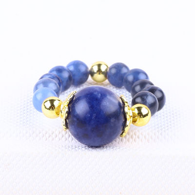 Natural Crystal 4MM Blue Sodalite Copper Gold Plating Elastic Rope Ring For Jewelry Gift