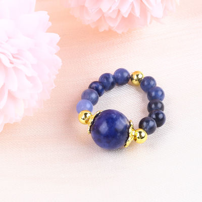 Natural Crystal 4MM Blue Sodalite Copper Gold Plating Elastic Rope Ring For Jewelry Gift