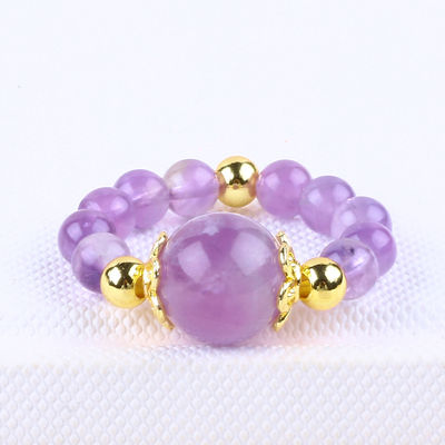 Handmade Unique 4MM Amethyst Crystal Gemstone Adjustable Elastic Ring For Daily Wear