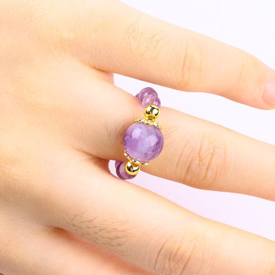 Handmade Unique 4MM Amethyst Crystal Gemstone Adjustable Elastic Ring For Daily Wear