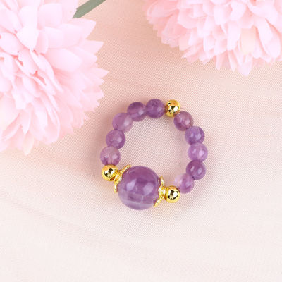 Handmade Unique 4MM Amethyst Crystal Gemstone Adjustable Elastic Ring For Daily Wear
