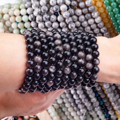 8mm Silver Obsidian Gemstone Beads Healing Crystal Stone Beads For Jewelry Making