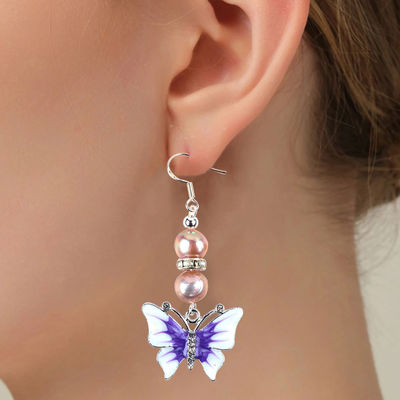 9MM Purple Baroque Fresh Water Pearl Earrings With Butterfly Charm
