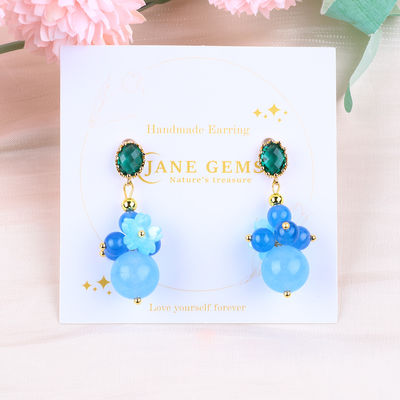 Blue Chalcedony Crystal Handmade DIY Oval Pendant Bead Stud Earrings Suitable For Daily Wear
