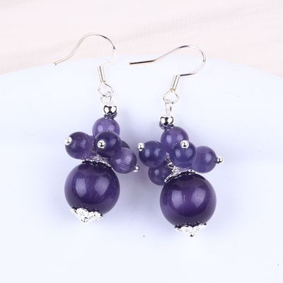 8MM Purple Cat Eye Handmade DIY Bead Dangle Flower Earring Unique Design Earring For Daily Wear