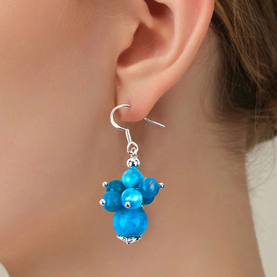 Gemstone Apatite Dainty Copper Silver Plating Natural Crystal Stone Dangle Short Flower Bead Earring
