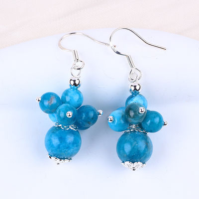 Gemstone Apatite Dainty Copper Silver Plating Natural Crystal Stone Dangle Short Flower Bead Earring