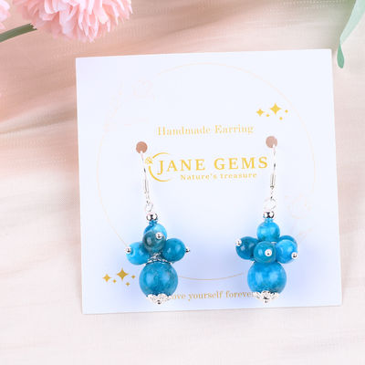 Gemstone Apatite Dainty Copper Silver Plating Natural Crystal Stone Dangle Short Flower Bead Earring