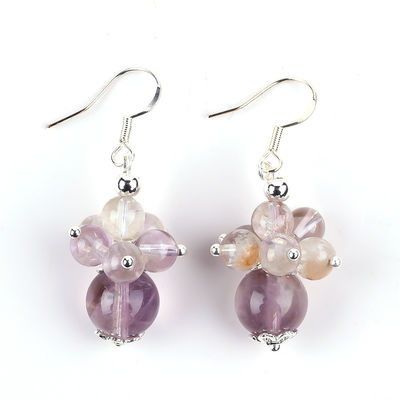 Natural Stone Earring 8MM 10MM Healing Lavender Azeztulite Crystal Bead Dangle Flower Earring