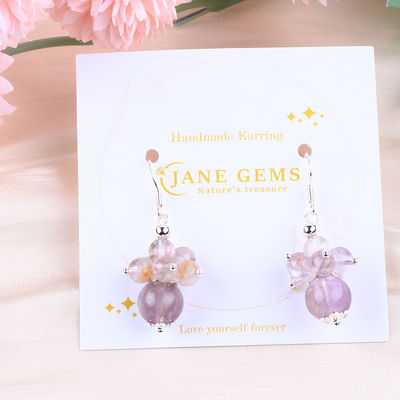 Natural Stone Earring 8MM 10MM Healing Lavender Azeztulite Crystal Bead Dangle Flower Earring