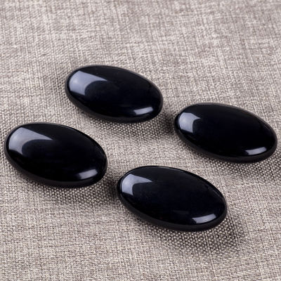 Natural Polished Black Obsidian Palm Stone Black Obsidian Pocket Worry Gemstone For Stress Reducing Home Decoration