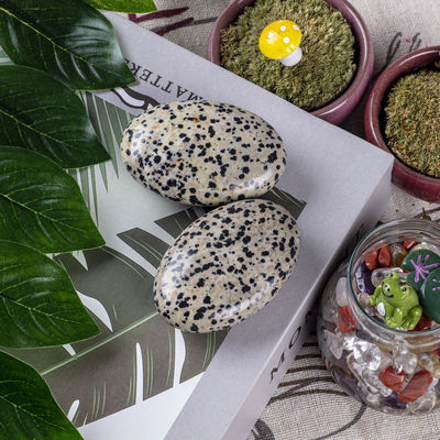 Natural Polished Dalmatian Jasper Palm Stone Oval Shaped Dalmatian Crystal Energy Stone for Buildings Decoration
