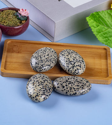 Natural Polished Dalmatian Jasper Palm Stone Oval Shaped Dalmatian Crystal Energy Stone for Buildings Decoration
