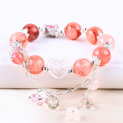 12mm Afghanistan Jade Quartz Heart Carving Crystal Chain Circle Bead Bracelet
