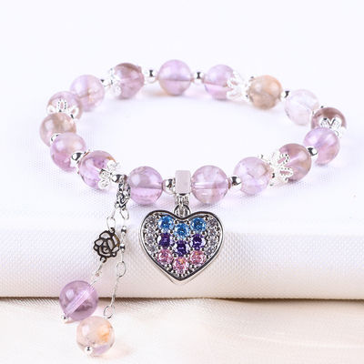 Handmade DIY Lavender Azeztulite Natural Stone Bead Bracelet For Gift