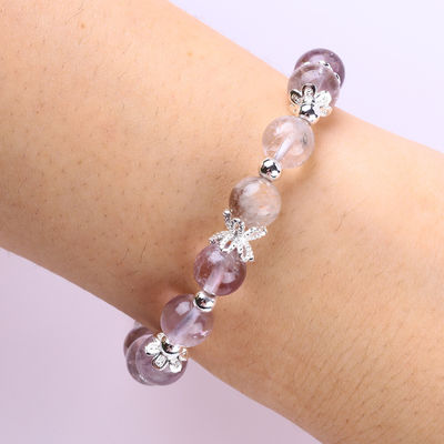 Handmade DIY Lavender Azeztulite Natural Stone Bead Bracelet For Gift