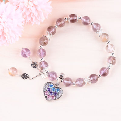 Handmade DIY Lavender Azeztulite Natural Stone Bead Bracelet For Gift