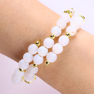 Genuine White Weathered Agate Crystal Stone Spiritual Healing Round Shape Adjustable Double Layer Crystal Bead Bangle