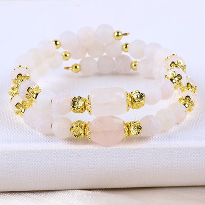 Genuine White Weathered Agate Crystal Stone Spiritual Healing Round Shape Adjustable Double Layer Crystal Bead Bangle