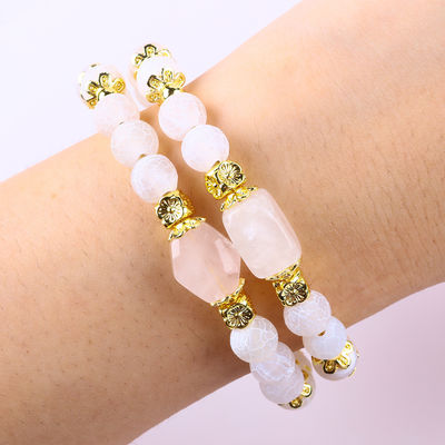 Genuine White Weathered Agate Crystal Stone Spiritual Healing Round Shape Adjustable Double Layer Crystal Bead Bangle