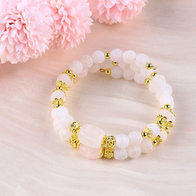 Genuine White Weathered Agate Crystal Stone Spiritual Healing Round Shape Adjustable Double Layer Crystal Bead Bangle