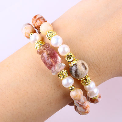 Red Network Stone Handmade Gemstone Jewelry Double Layer Adjustable Bead Bangle